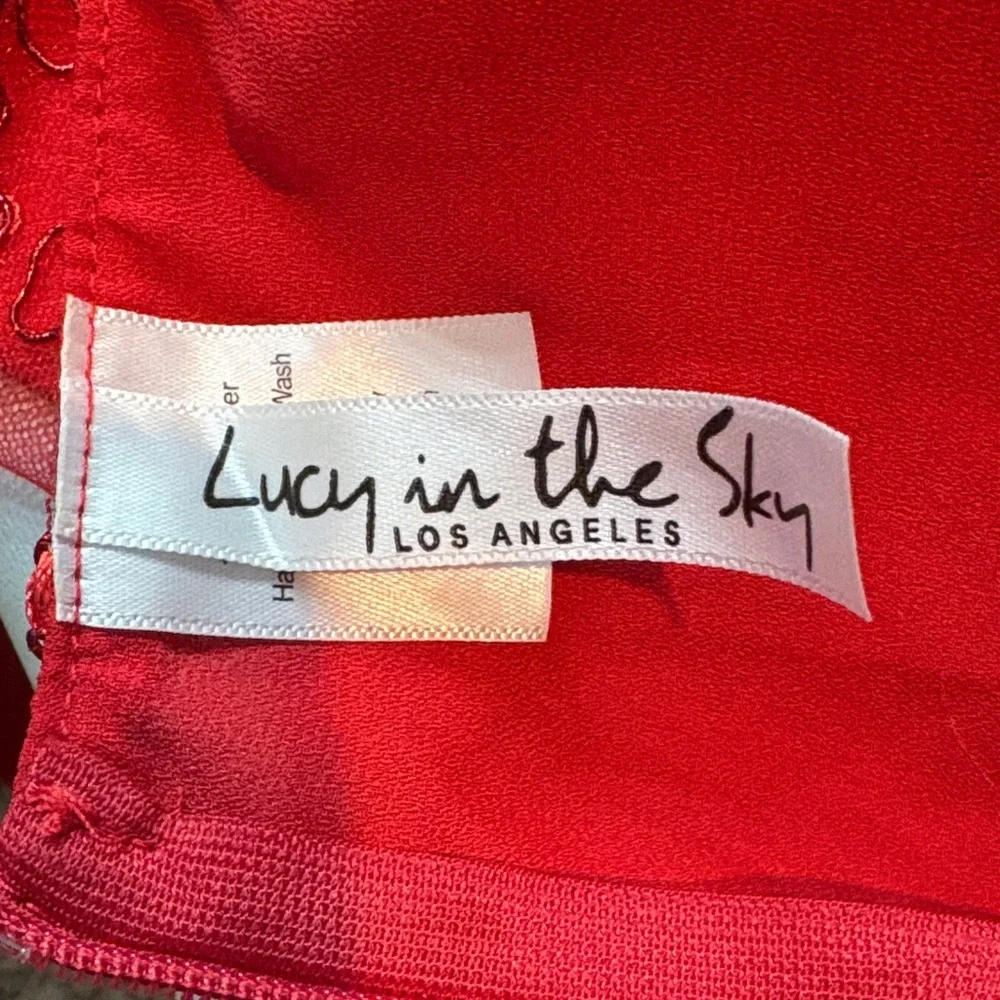 Lucy in the Sky Red Floral Fit & Flare Mini Dress Embroidered Size S - Picture 9 of 11